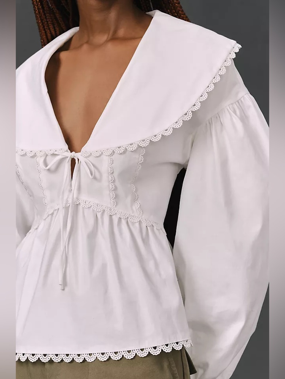 NEW Reformation Renna Top, lace sailor collar, white cotton poplin, size 4 - Picture 7 of 16